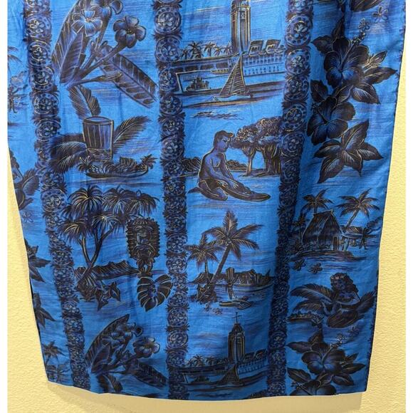 Hawaiiana Modes Honolulu XS VTG Dress Blue Gold Palm Tree Hawaiian Print Resort - Picture 4 of 9